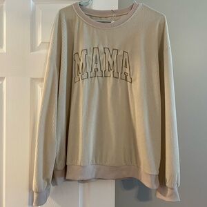 MAMA Cream Ribbed Crewneck Sweatshirt